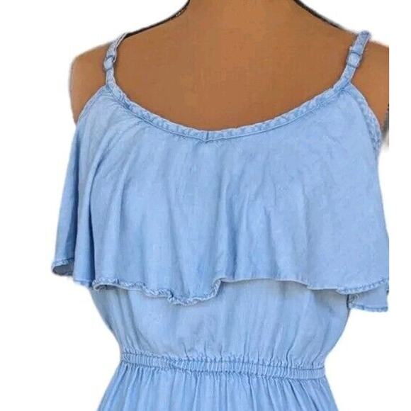 Old Navy XS Chambray Sundress Tiered Off Shoulder Strappy Coastal Cowgirl Boho - Picture 6 of 14